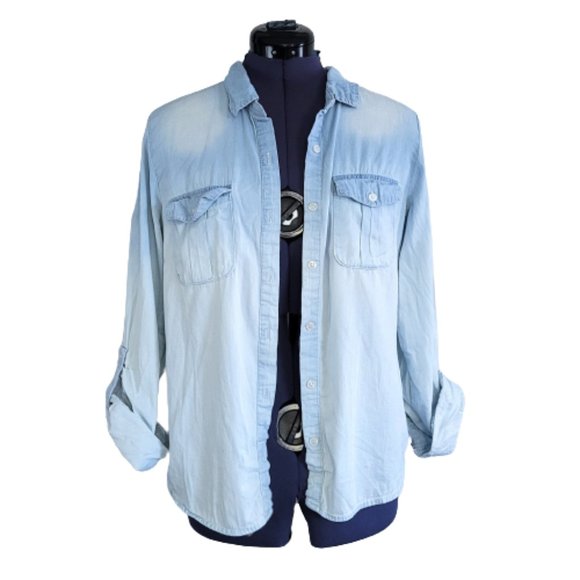 Charlotte Russe Blue Denim Colored Chambray Utility Shirt Women's Large - Picture 1 of 5